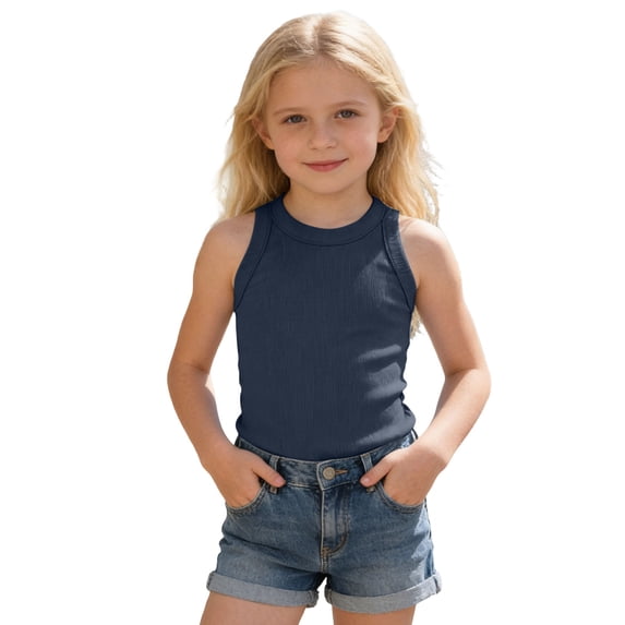 Gaexia Girls Ribbed Tank Top, Sleeveless Casual Solid Color Tee, Soft Breathable Top for Back to School Summer Fall, Tank Top