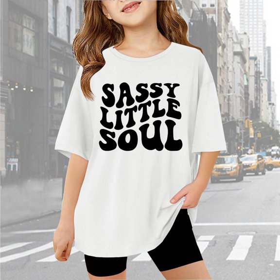 Gaexia Girls Shirt Short Sleeve Crewneck Printed Loose Soft Blouse T-Shirt Oversized Back To School Shirts for Kids Festival Girl Clothes Outifit School Uniform,White