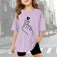 thumbnail image 1 of Gaexia Girls Shirt Short Sleeve Letter Print T Shirt Top Kids Oversized Back To School Tops for Girls Vacation Casual Summer Tops School Uniform,Light Purple, 1 of 6