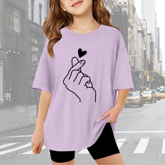 Gaexia Girls Shirt Short Sleeve Letter Print T Shirt Top Kids Oversized Back To School Tops for Girls Vacation Casual Summer Tops School Uniform,Light Purple