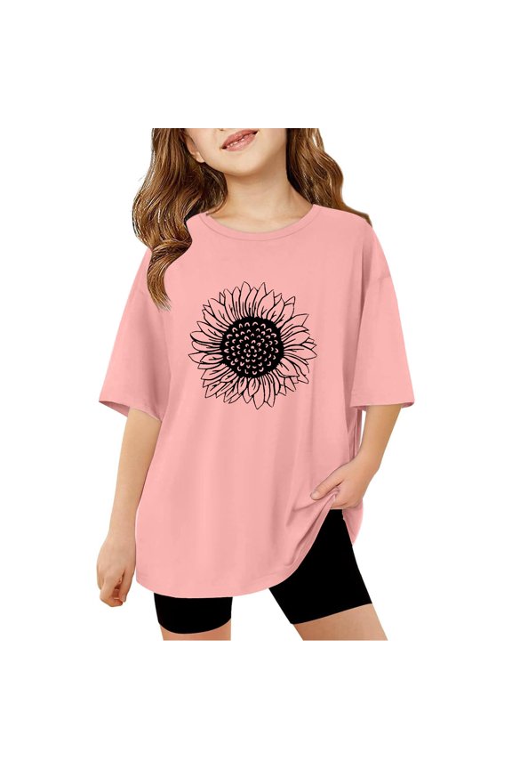 Girls Short Sleeve Shirts 14-16 Crewneck Kids Tee Tops Pull-On Cute Back To School Clothes for Girls Graduation Girl Clothes Outifit Pink 140