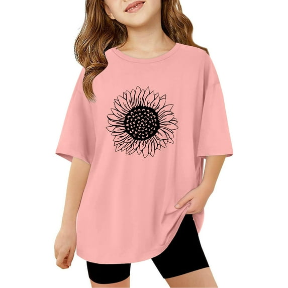 Gaexia Girls Short Sleeve Shirts Size 6 Letter Print Tunic Tee Tops Regular Back To School Shirt Birthday Girl Clothes Outifit Pink 110