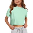thumbnail image 1 of Gaexia Girls Solid Color Short Sleeve T Shirt Top Blouse Tee Casual Round Neck Summer Lightweight Pullover Crew Neck for Daily Wear, 1 of 3
