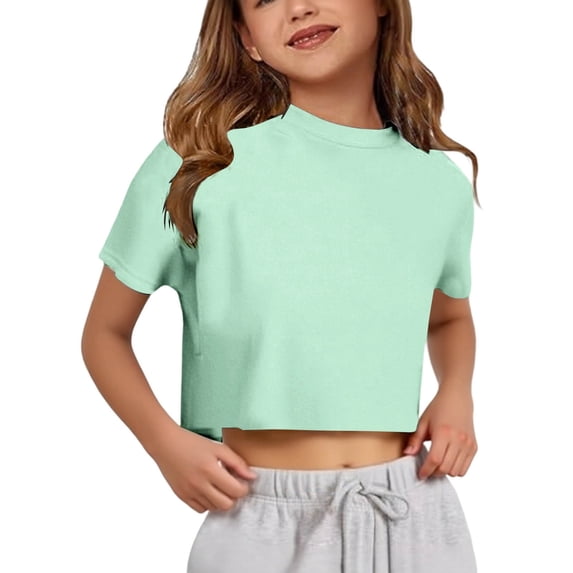 Gaexia Girls Solid Color Short Sleeve T Shirt Top Blouse Tee Casual Round Neck Summer Lightweight Pullover Crew Neck for Daily Wear