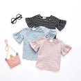 thumbnail image 1 of Gaexia Girls Striped Sleeve Tee Casual Round Neck Blouse Toddler Summer Top (Pink,2-3 Years), 1 of 5