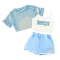 thumbnail image 1 of Gaexia Girls Summer Outfits 3 Piece Set Casual Loose Fit Sleeveless Top Shorts Combo For Outdoor Activities Age 8 14 Comfortable Breathable Playwear,Light Blue,150, 1 of 3