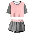 thumbnail image 1 of Gaexia Girls Summer Outfits Size 14-16 Solid Color Short Sleeve Clothes Casual Sport T-Shirt and Shorts Set 2 Piece Clothes Set Little Girls, 1 of 5