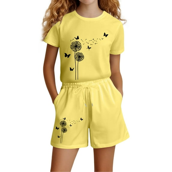Gaexia Girls Summer Outfits Size 6 Floral Print Short Sleeve Clothes Casual Blouse and Shorts 2 Piece Clothes Set Little Girls