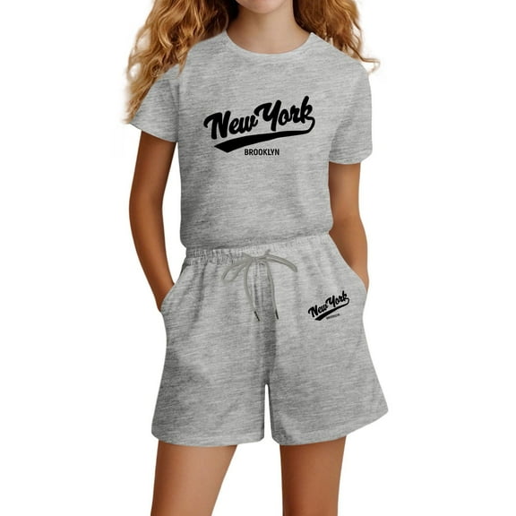 Gaexia Girls Summer Outfits Size 7/8 Floral Print Shorts Outfits Clothes Casual Sport T-Shirt and Shorts Set Two Piece Set Little Girls