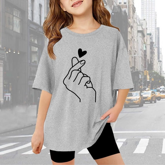 Gaexia Girls Summer Tops 10-12 Letter Print Blouse Tops Pull-On Back To School Cloth Birthday Summer Blouse for Girls School Uniform,Grey