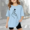 thumbnail image 1 of Gaexia Girls Tshirt Short Sleeve Letter Graphic T Shirt Top Kids Loose Kids Back To School Graduation Casual Summer Tops School Uniform,Sky Blue, 1 of 6