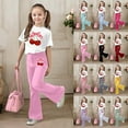 thumbnail image 1 of Gaexia Girls Two Piece Outfits,Stylish Girls Casual Outfit Flared Pants With Short Sleeve Top Comfortable Playwear Two Piece Summer Fashion Clothes,130, 1 of 5