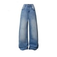 thumbnail image 1 of Gaexia Girls Washed Denim Wide Leg Pants with Bow Comfortable Casual Trousers for Kids Spring Fall Back to School Pants, 1 of 4