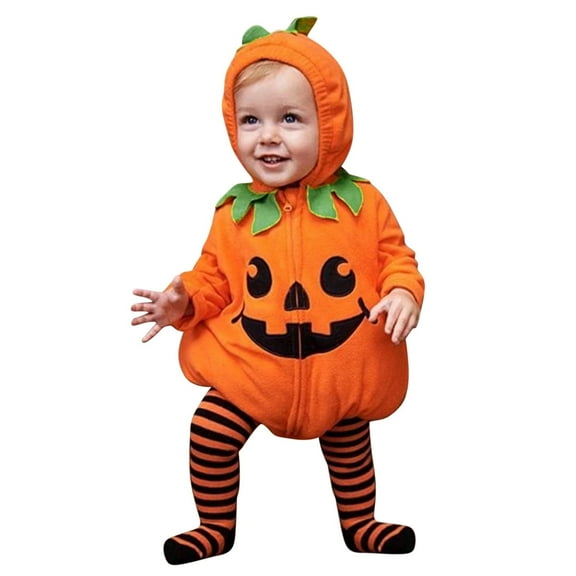 Gaexia Halloween Baby Outfit, Sleeveless Cartoon Bodysuit for Boy Girl, Romper with Hat Set,A04-Orange,0-6 Months
