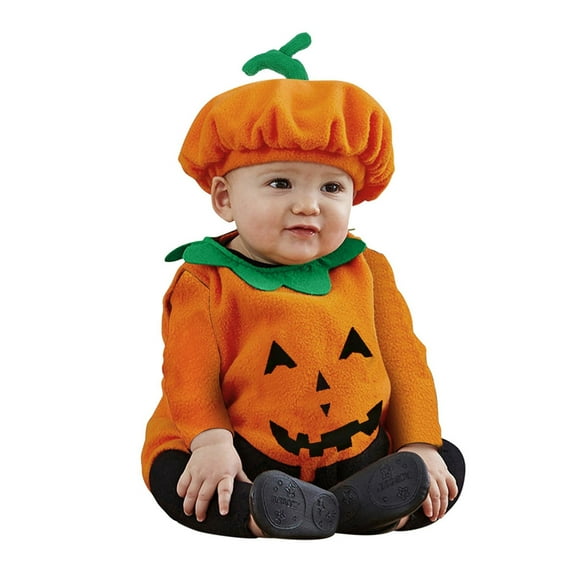 Gaexia Halloween Baby Outfit, Sleeveless Cartoon Bodysuit for Boy Girl, Romper with Hat Set,A06-Orange,12-18 Months