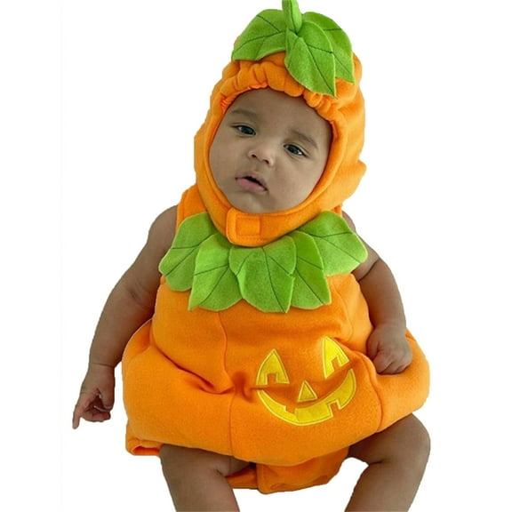 Gaexia Halloween Baby Outfit, Sleeveless Cartoon Bodysuit for Boy Girl, Romper with Hat Set,A11-Orange,12-18 Months