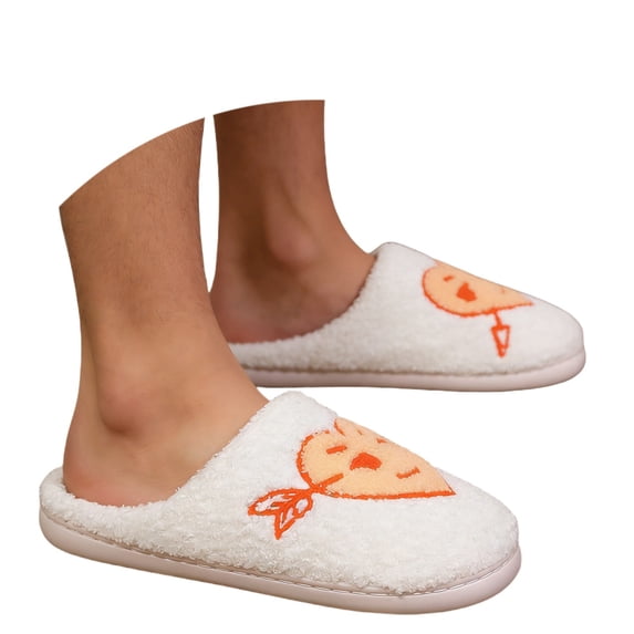 Gaexia Halloween Pumpkin Slippers for Womens Fun Cute Plush Warm House Shoes Winter Wool Lined Indoor Outdoor Fuzzy Slippers Warm Winter Gift for Women