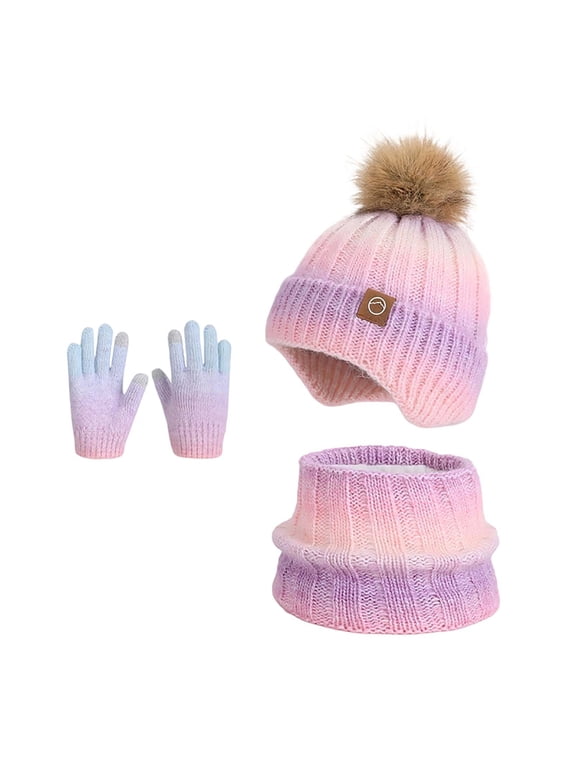 Kids Beanie Hat,Winter Lined Knitted Hat Scarf Neck Warmer Set For Kids Boys Girls Cold Weather