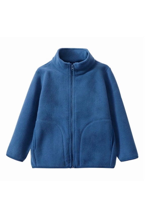 Kids Solid Color Jacket With Stand Collar Zipper Front For School Wear Autumn Winter Warm Outerwear Top Boys Girls Youth