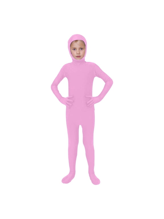 Kids Spandex Unitard Full Body Jumpsuit Open Face Hooded Bodysuit Dance Romper Stretch One Piece Outfit Comfortable Trendy Performance Wear