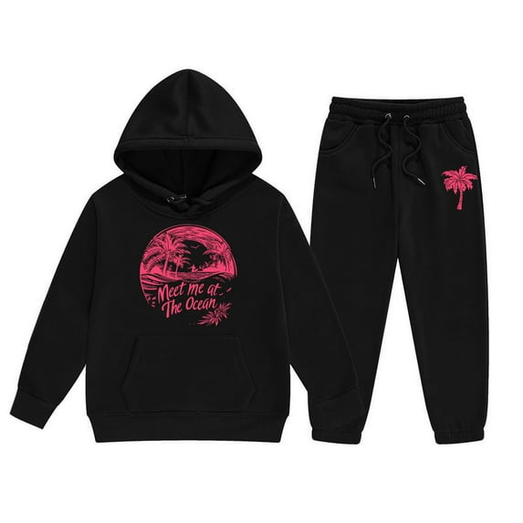 Gaexia Kids Sweatsuit Sweatsuits for Boys Sweatshirt and Sweatpant Jogger Set Printed Hoodie Sets 2 Pieces Boys Tracksuit Back To School Clothes for Teen Boys,Black,7-8 Yeats