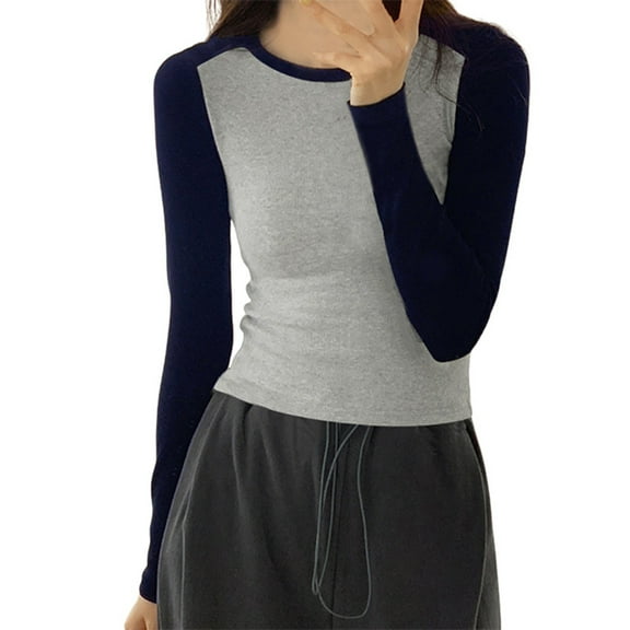 Gaexia Long Sleeve Crop Tops for Women Gym Crew Neck Stretch Slim Fit Underscrub Long Sleeve Women Casual Basic Tops Casual Fall Blouse Black Tee Streetwear