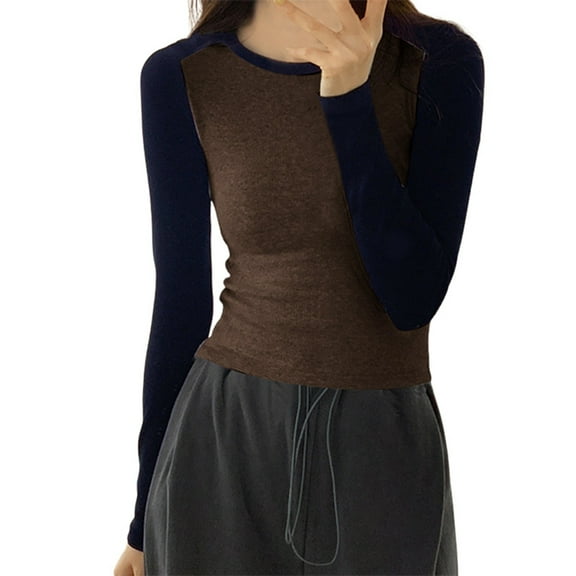 Gaexia Long Sleeve Crop Tops for Women Cotton Crew Neck Slim Fit Long Sleeve Shirts Fitted Tops Casual Basic Tops T Shirts Y2k Clothes Streetwear