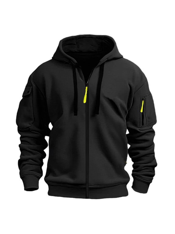 Men's Zip Up Hoodie Sweatshirt Embroidered Badge Jacket Casual Pullover Long Sleeve Hooded Top With Front Pockets Comfortable Loose Fit For Outdoor Sports Daily Wear