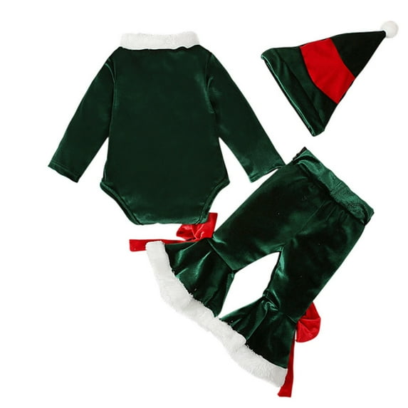 Gaexia My First Christmas Baby Girls Christmas Outfit Long Sleeve Romper Flare Pants Set Hat 3Pcs Fall Winter Clothes