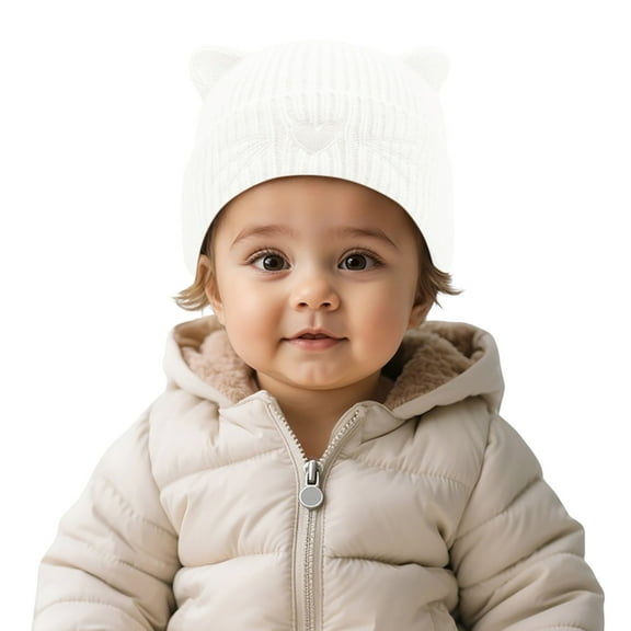 Gaexia Beanie,Adorable Embroidered Feline Design Winter Knitted Hat For Children Cozy Soft Yarn Cap Cold Weather