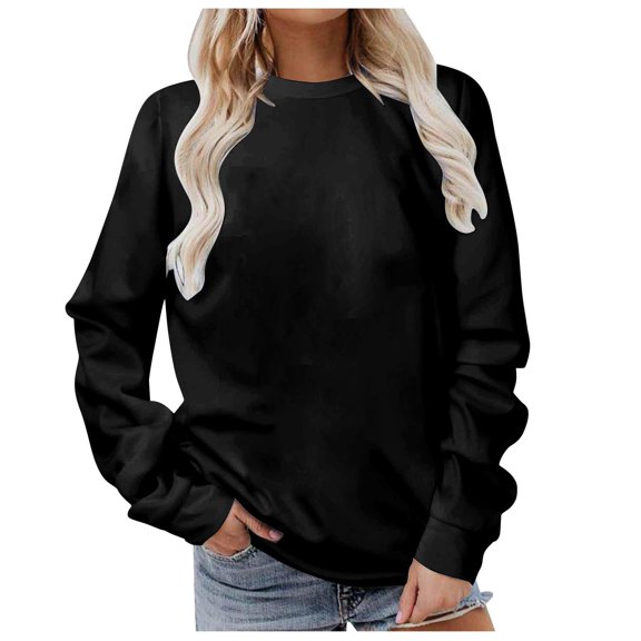Gaexia Oversized Sweatshirt for Women Graphic Sweatshirt Long Sleeve Pullover Soft Comfortable Casual Solid Top Loose Fit Warm Wear,Black,L