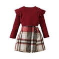 thumbnail image 1 of Gaexia Ribbed Long Sleeve Top and Plaid Skirt Two Piece Set for Toddler and Little Girls Comfortable Outfits,Red,2-3 Years, 1 of 3