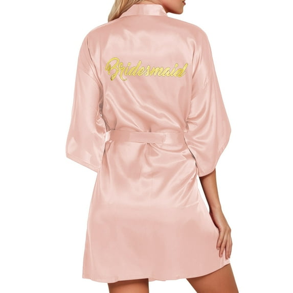 Gaexia Robe For Women Elegant Satin Kimono Robe for Wedding Party Bridesmaid Lettering Bridal Getting Ready Attire