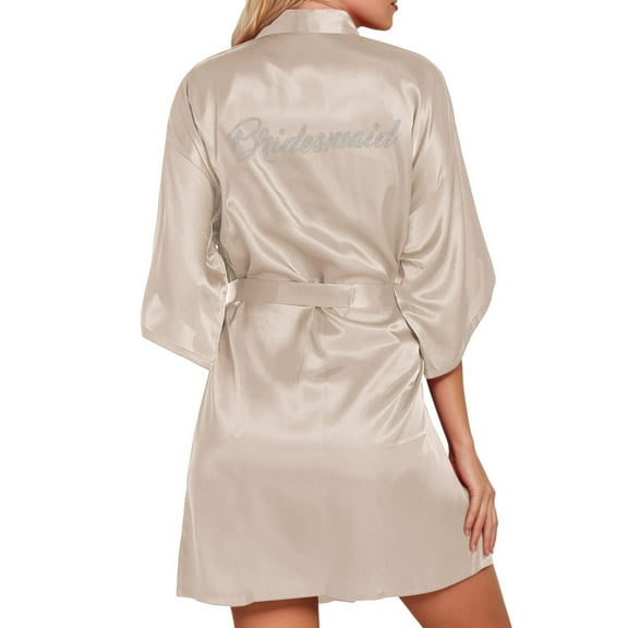 Gaexia Robe For Women Elegant Satin Kimono Robe for Wedding Party Bridesmaids with Rhinestone Letter Decorations and V-Neck Design