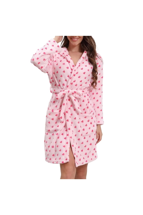 Robes For Women Cozy Printed Hooded Long Sleeve Robe Heart Star Embroidery Home Wear Fall Winter Relaxation Garment
