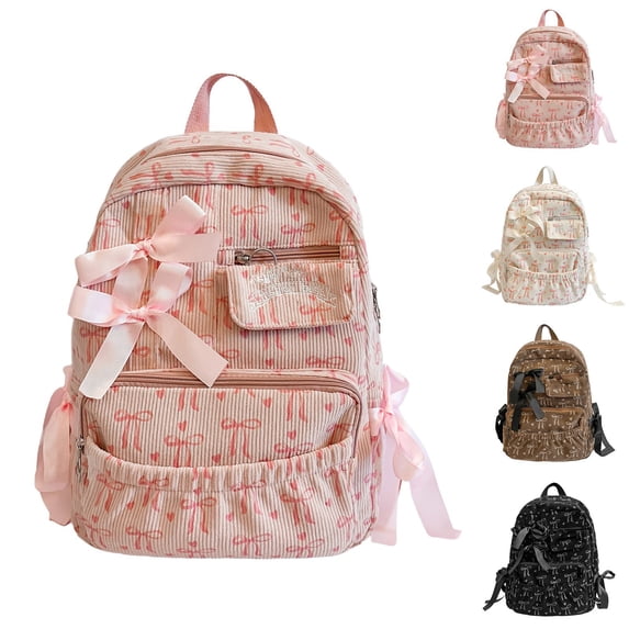 Gaexia School Bag,Versatile Bowknot Backpack, Lightweight Casual Patchwork Daypack for Students School Travel Commute, Bow Backpack