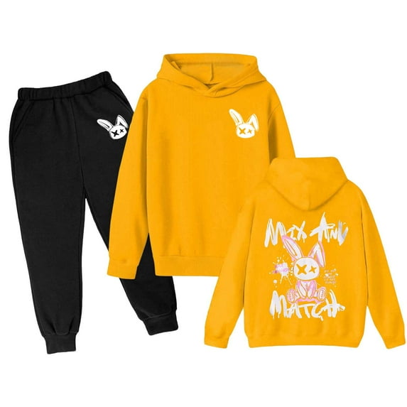 Gaexia School Uniform Boys Track Suit Sweatshirt and Pants Fall Outfits Printed Hoodie Sets 2 Pieces Sweatsuits for Boys,Yellow,3-4 Years