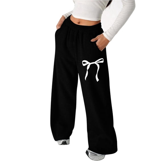 Gaexia School Uniform Girl's Bowknot Baggy Sweatpants Lightweight Straight Leg Athletic Pants With Pockets
