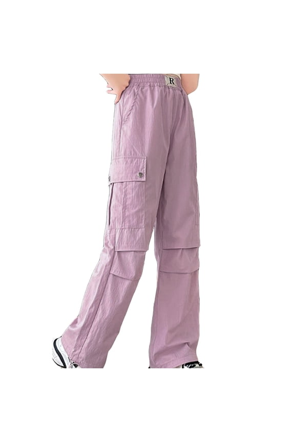 School Uniform Girls' Vintage Fashion With Pockets Cargo Pants Solid Color Streetwear For 4 14 Years
