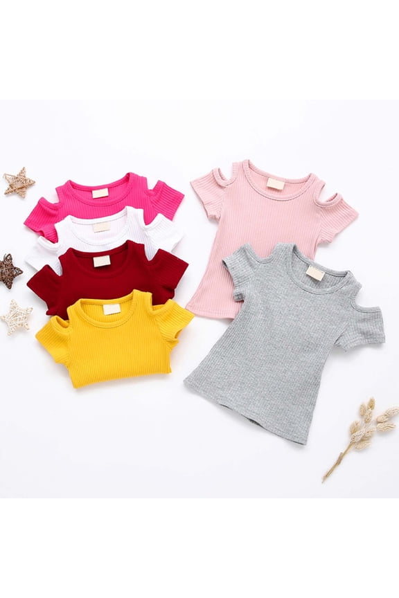 Soft Summer Off Shoulder Top For Baby Girls Toddler Casual Basic Tee Shirt Breathable Comfortable Play Girls Fashion (Pink,2-3 Years)