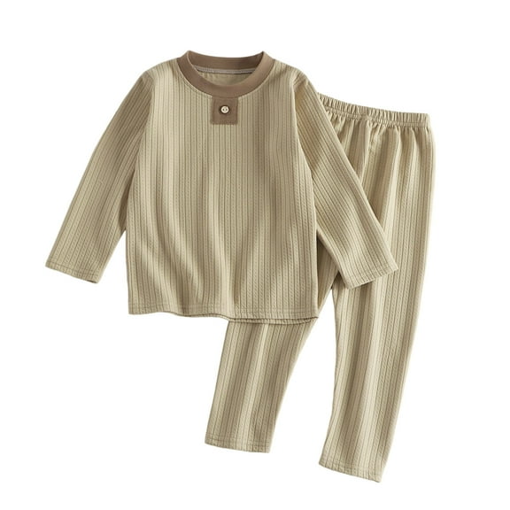 Gaexia Soft Textured Jacquard Round Neck Cartoon Print Girls Loungewear Set Cozy Thermal Pajamas For Cold Weather Winter Warm Kids Sleepwear,Coffee,3-4 Years