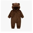thumbnail image 1 of Gaexia Soft Winter Hooded Romper and Jumpsuit Outfit for Baby Girls Cozy Full Body Suit with Non- Grips,Brown,0-3 Months, 1 of 2