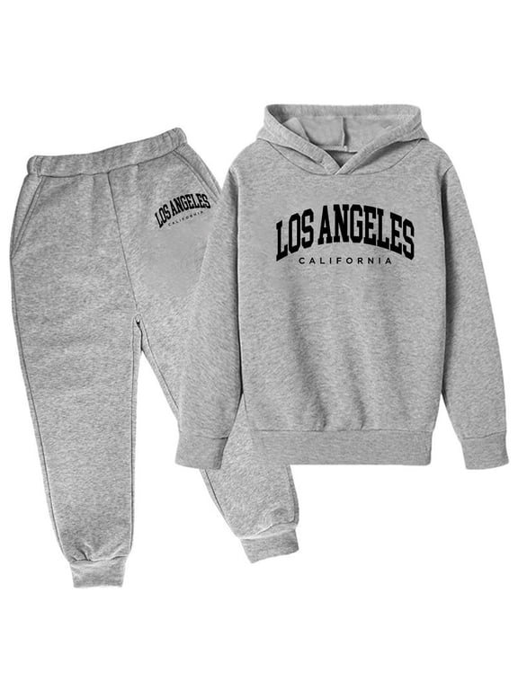 Sweat Suits for Boys Kids Sweatsuit Hooded Long Sleeve Sweatpant Soccer Outfit Printed Hoodie Sets 2 Pieces Boys Tracksuit Size 6 Back To School Outfits for Boys,Grey,9-10 Years