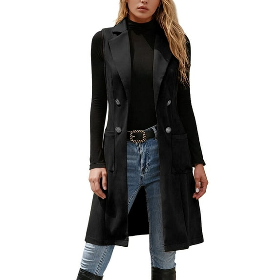 Gaexia Sweater Vest Women,Elegant Suede Long Vest Outerwear Coat Retro Slim Fit Open Front Cardigan Style Timeless Womens Fashion Piece