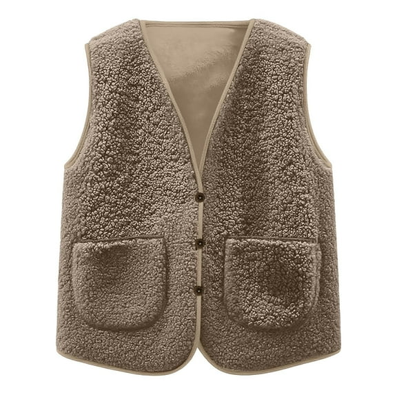 Gaexia Sweater Vest Women,Lined Outdoor Vest Jacket With Lapel Button Front Design and Multiple Pockets for Cold Weather