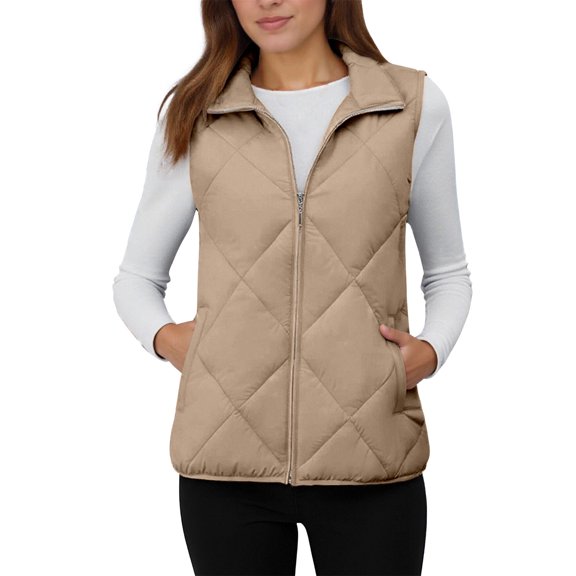 Gaexia Sweater Vest Women,Quilted Hooded Padded Vest With Stand Collar Design Winter Warm Outerwear Coat Featuring Practical Pockets for Everyday Fashion