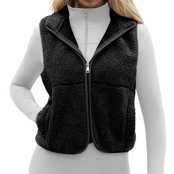 Gaexia Sweater Vest Women,Women Stand Collar Sports Vest Sleeveless Zippered Outerwear for Autumn Winter Wear