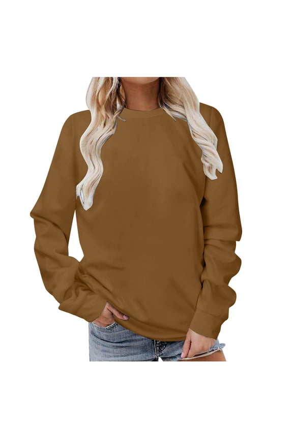 Sweatshirt for Women Crewneck Sweatshirt Long Sleeve Pullover Soft Comfortable Casual Solid Top Loose Fit Warm Wear,Brown,L