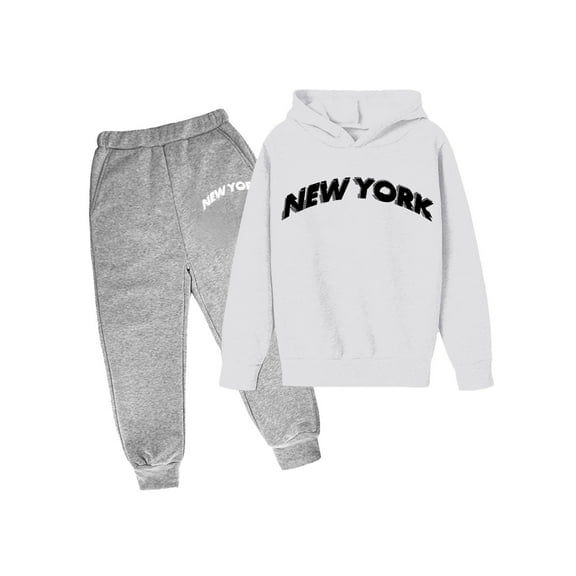 Gaexia Sweatsuits for Boys Boys Sweat Suit Hooded Long Sleeve Sweatpant Soccer Outfit Printed Hoodie Sets 2 Pieces Boys Tracksuit Size 7 Back To School,White,13-14 Years