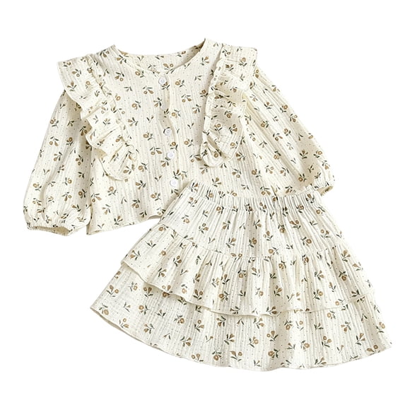 Gaexia Girls Elegant Outfit Flowy Sleeve Lace Skirt Soft Fabric Daily Casual Wear Two Piece Set